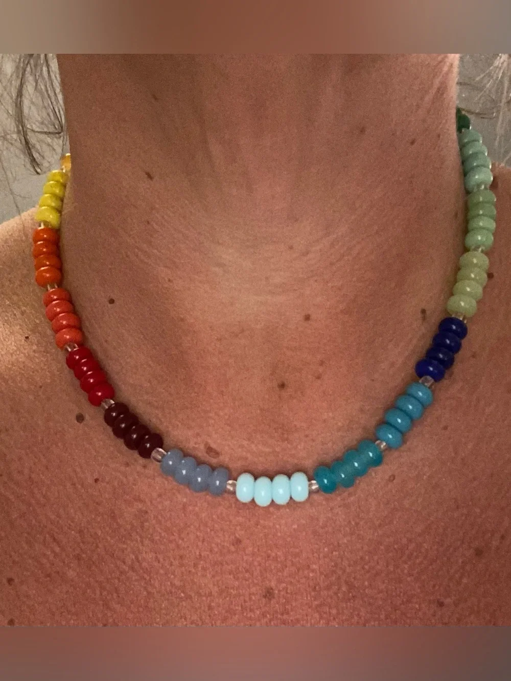 Handmade Colorful Rainbow Beaded Necklace - Multicolor
